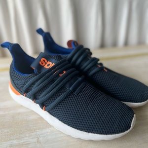 EUC Kids adidas cloud foam blue and orange sneakers, size 5.5